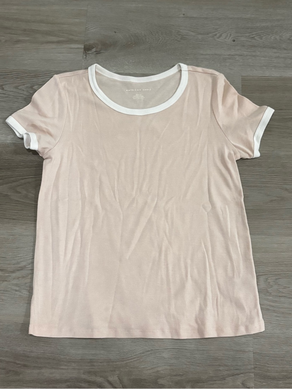 American Eagle Outfitters Pale Pink Ringer Tee with White Trim - Picture 1 of 2